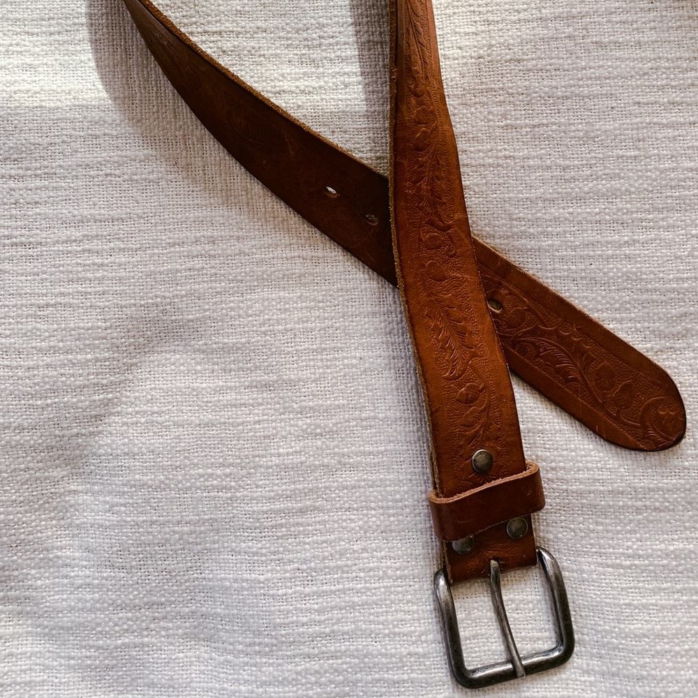 Leather Belt with Floral Inlay